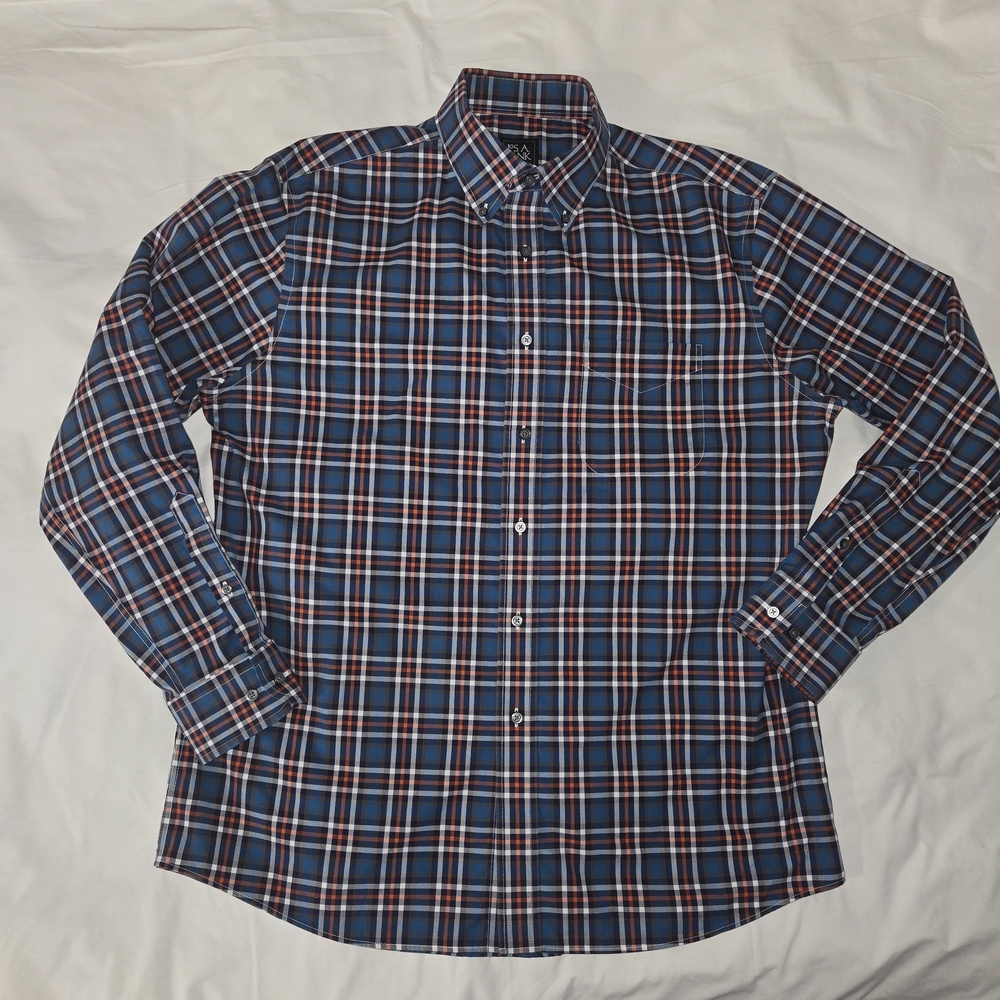Jos. A. Bank Navy and Red Checkered Dress Shirt